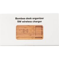 Bambusowy organizer na biurko, ładowarka bezprzewodowa 5W