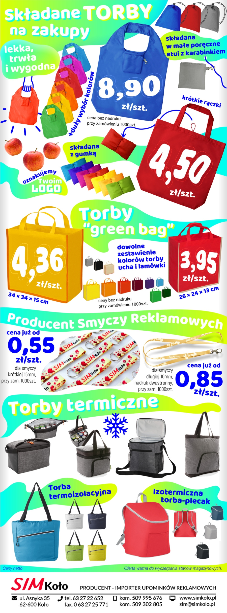 Torby składane na zakupy, torby termiczne i smycze reklamowe